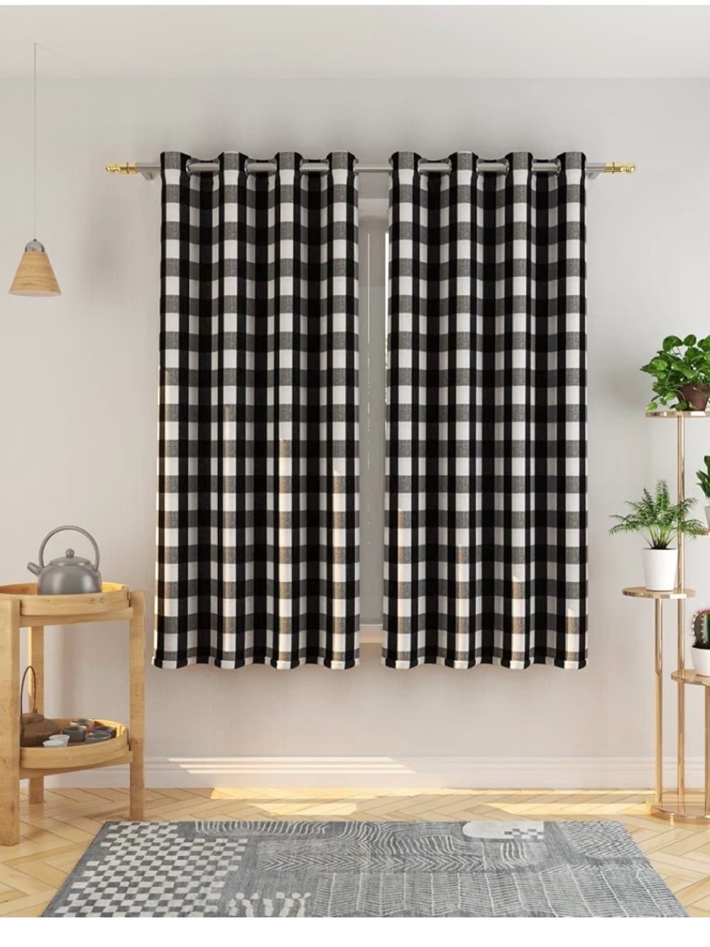 Black and White Buffalo Check Curtain Panel -